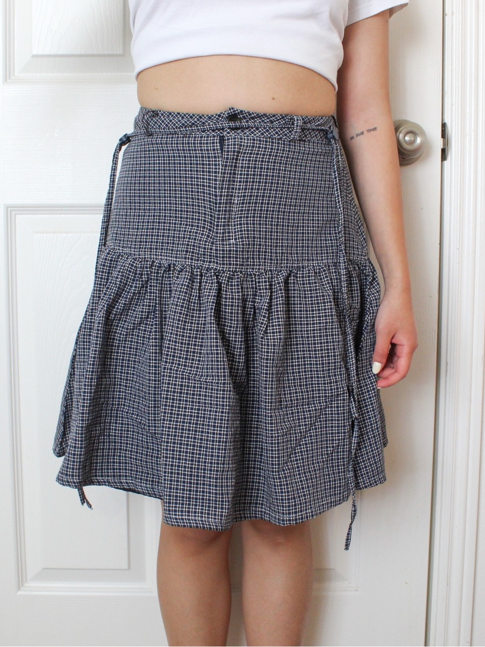 Tiered Gingham Midi Skirt - Blue